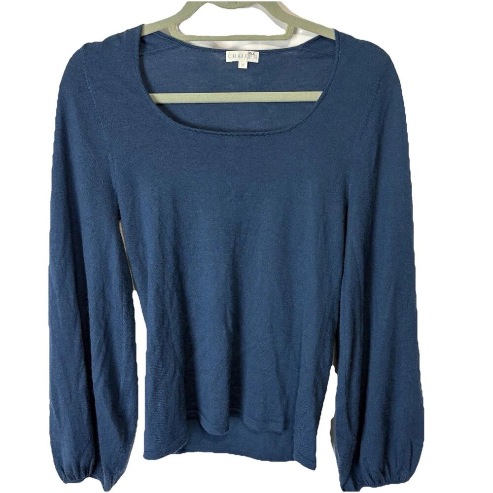 Chaiken Cashmere Sweater Knit Shirt Women’s S‎ Blue Balloon Sleeve Cozy Classic
